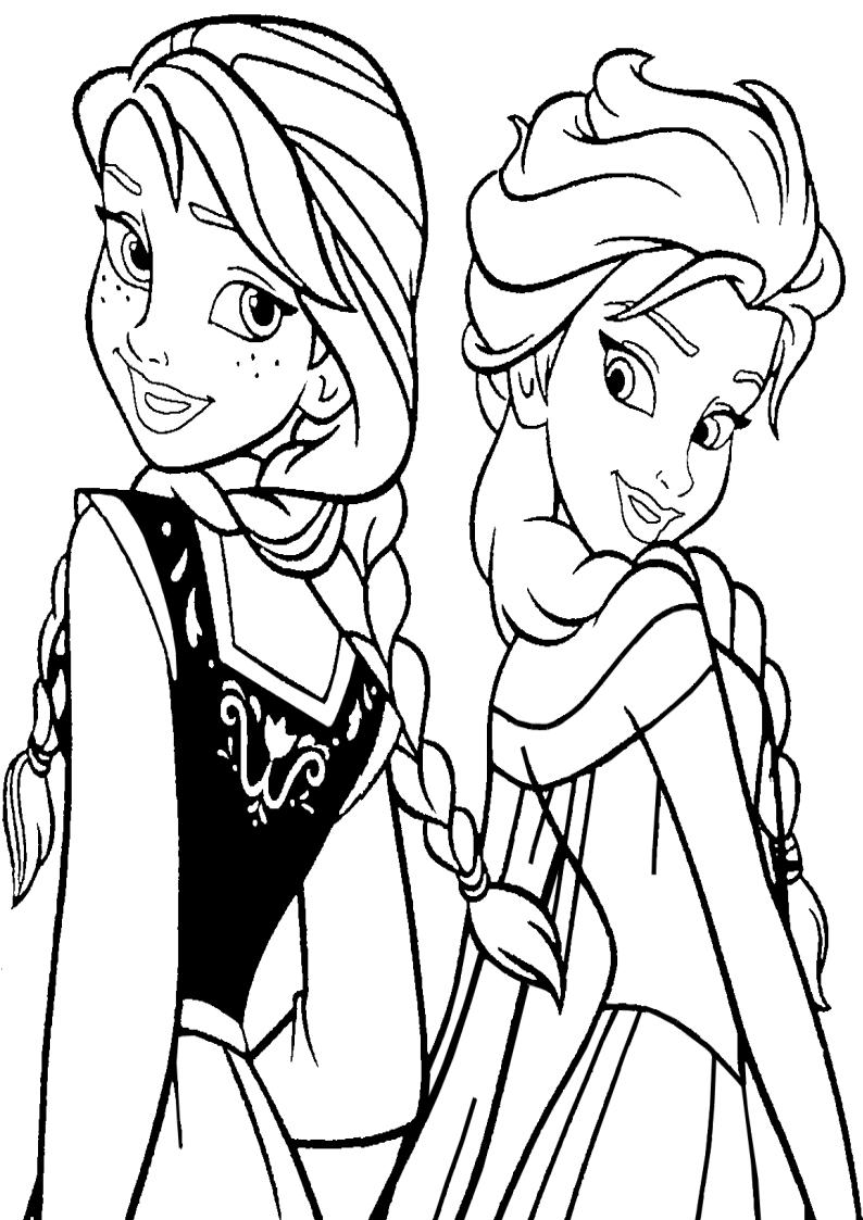 kolorowanka Kraina Lodu, obrazek z Elsą i Anną, bajka dla dziewczynek do wydruku numer 14
